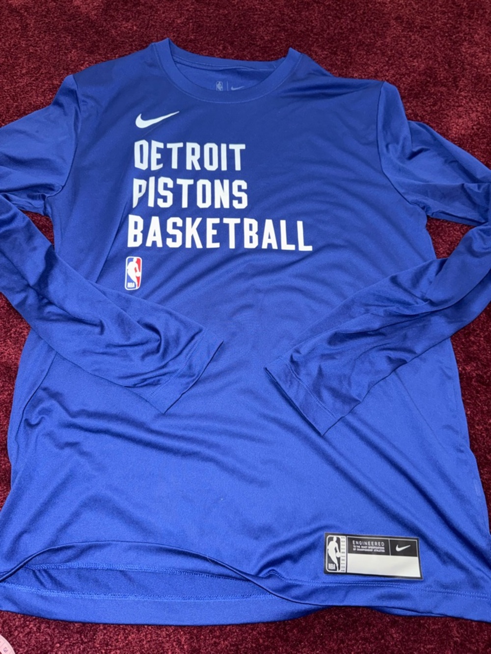 Nike Detroit Pistons Long Sleeve Warm Up Shooting Shirt Blue Medium M